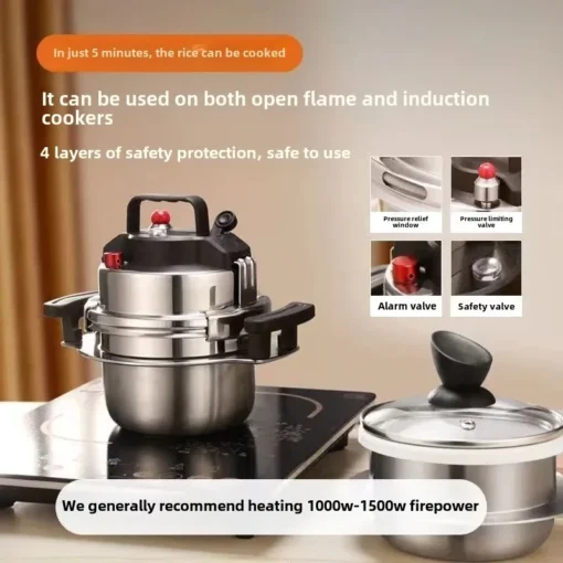 Portable Stainless Steel Pressure Cooker - 0.8-2L with Versatile Use for Outdoor Camping and Kitchen - Image 6