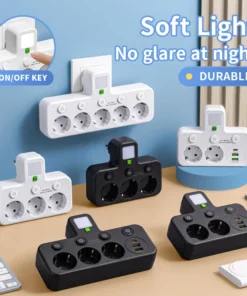 EU Plug Outlet 4 Sockets Multitap Wall Power Strip Electrical Socket 2 USB 1 Type-C Ports No Extension Cord with 2500W MAX Power