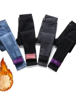 Warm Women's Thermal Skinny Jeans with Plush Lining - Fleece Denim Trousers