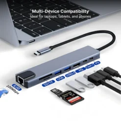 Alternative view of 8-in-1 USB C Hub with 4K HDMI Output, 3 USB 3.0 Ports for MacBook Air and iPad Pro