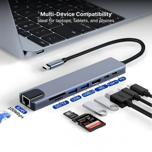 Alternative view of 8 in1 USB C HUB 3.0 Type C Splitter 4K Docking Station Laptop Adapter PD SD TF For Macbook Air M1 iPad Pro RJ45 HDMI-Compatible