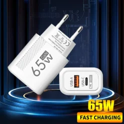65W GaN Wall Charger Adapter with USB-C Fast Charging for iPhone, Samsung, Xiaomi