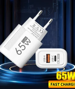 65W GaN Wall Charger Adapter - USB-C Fast Charging for iPhone, Samsung, Xiaomi