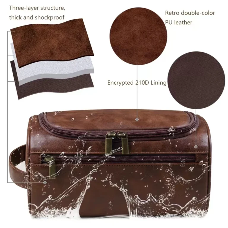 Leather Toiletry Bag - Large Dopp Kit for Travel and Cosmetics - Image 4