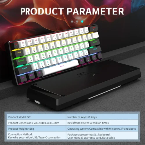 Alternative view of 60% Wired Gaming Mechanical Keyboard RGB Backlit Ultra Compact Mini Layout for PC/Mac Gamers And Typists Easy Travel Design