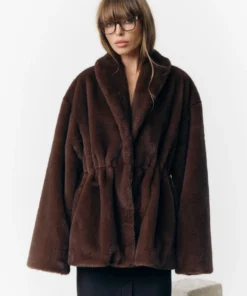 Alternative view of Fashion Mixed Color Long Coat for Women - Elegant Lapel Collar Overcoat with Full Sleeves, Winter Faux Fur Jacket