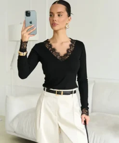 Tornova V neck Lace T shirt Top Women Sexy Navel Exposed Pullover Fashion Splice Hot Girl Club Party Top Autumn New Lady T shirt