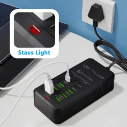 Alternative view of USB Charger Power Adapter with 6 USB-A and 4 USB-C Ports for Mobile Phones and Devices