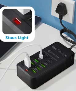 Alternative view of EU UK US Plug Multiple Rapide USB Charger Power Adapter 1.2m Extension Cord 6 USB-A 4 USB-C Portable For Mobile Phone USB Socket