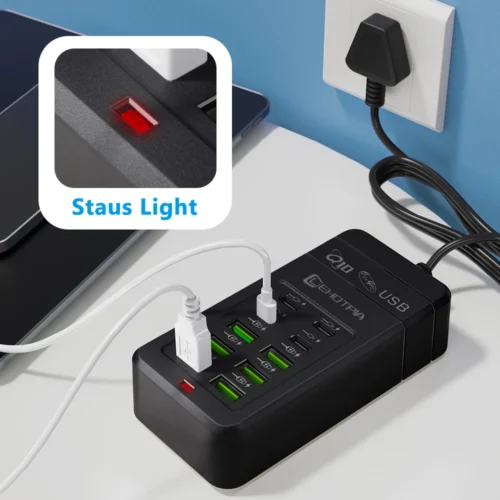 Alternative view of EU UK US Plug Multiple Rapide USB Charger Power Adapter 1.2m Extension Cord 6 USB-A 4 USB-C Portable For Mobile Phone USB Socket