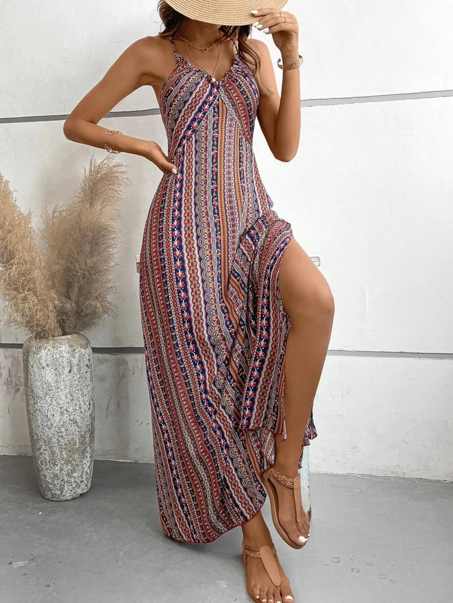 Boho Style Women's Backless Summer Dress with Side Split - Image 4