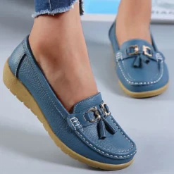 Alternative view of Comfortable White Leather Loafers Flats for Women