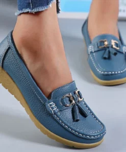 Alternative view of Comfortable Women's White Leather Loafers Flats