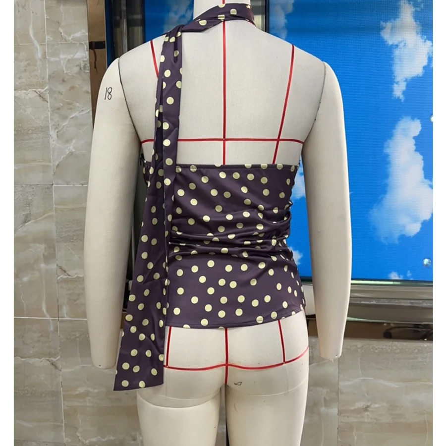 Women Summer Vintage Sexy Polka Dot Crop Tops Sleeveless Backless 2000s Aesthetic Slim Fits Club Party Lady Chic Tanks Tops - Image 4