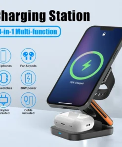 Alternative view of 3-in-1 Foldable Wireless Charging Station for iPhone, Apple Watch, and AirPods