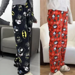 Alternative view of Flannel Pajama Pants with Cartoon Design in Kawaii Y2K Autumn Style for Women