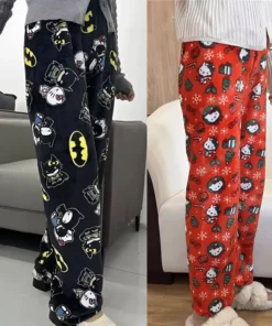Alternative view of New Kawaii Y2k Autumn Hello Kitty Batman Pajama Pants Cartoon Hip Hop Ladies Warm Casual Flannel Cute Pants Plush Style Clothing