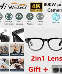 2 in1 4K Smart AI Glasses 800W pixel AI Shooting Camera HD Photo Video Voice Call Translation Waterproof Bluetooth AI Glasses