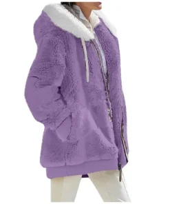 Women's Hooded Fleece Jacket - Solid Color Casual Coat