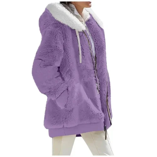 Women's Hooded Fleece Jacket - Solid Color Casual Coat