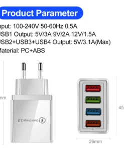 Alternative view of iPhone 14 USB Charger Adapter - Quick Charge 3.0, Fast Charging for Mobile Phones and Tablets, EU/US Plug