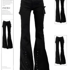 High Street Flared Jeans with High Waist Vintage Slim Fit for Women in Black