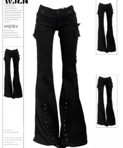 High Street Women's Black Flared Jeans - High Waist Vintage Slim Fit 2000s Style