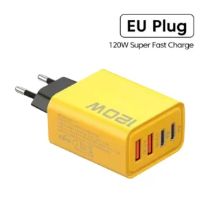 120W Fast USB-C Charger with Quick Charge 3.0, 4 Ports for Xiaomi, Samsung, iPhone - EU Plug