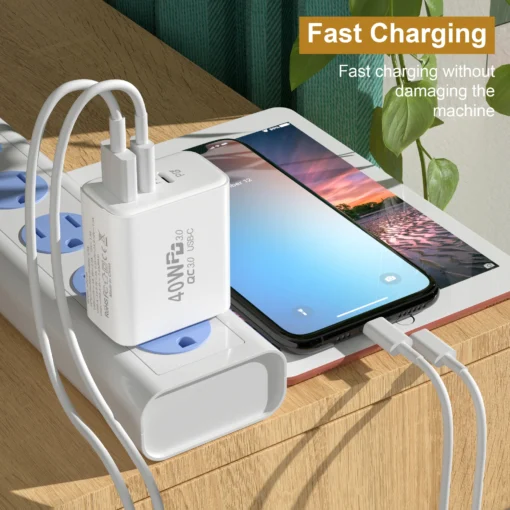 60W Fast USB Charger with Three Ports for USB C Devices - Image 2