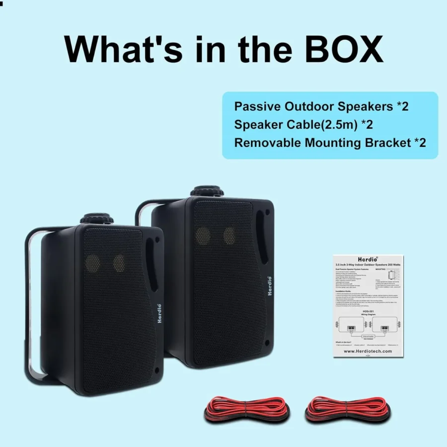 Herdio 3.5'' Waterproof Outdoor Speakers - 200W 3-Way Wall Mount for Patio and Marine Use - Image 6