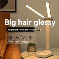 Dual Head LED Desk Lamp with Foldable Design and USB Rechargeable Battery for Bedroom and Study