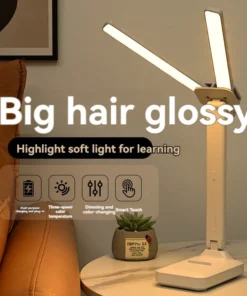 Dual Head LED Desk Lamp, Foldable Dimmable Reading Light with USB Rechargeable Battery, Night Light for Bedroom, Dorm, Study