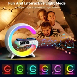 Alternative view of Multifunction Wireless Charger Stand with RGB Light and Alarm Clock for Home and Office