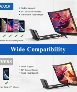 Alternative view of 14" Curved Screen Magnifier 3D HD Projector for Movies Gaming & Video Foldable Phone Stand Universal Smartphone Compatible