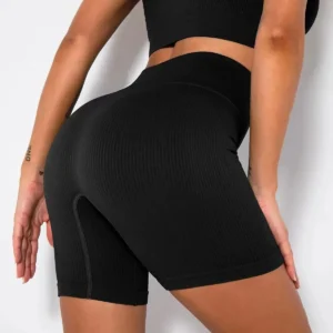 High Waist Seamless Sports Shorts with Breathable Design for Women's Yoga, Running, and Cycling - black, M