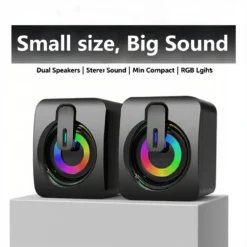 USB Wired Desktop Speakers with LED Light and Microphone - Clear Sound Quality for Home or Office Use