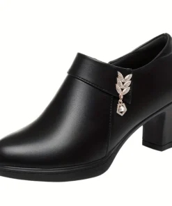 Alternative view of Comfortable Fashion Deep Mouth Soft Leather Women's Platform Shoes Fall Block Heels Single Shoes for Office Mom