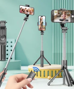 Selfie Stick Tripod with Detachable Bluetooth Remote, 360° Rotation,Extendable Pole, Fill Light Option, for iPhone Android Phone