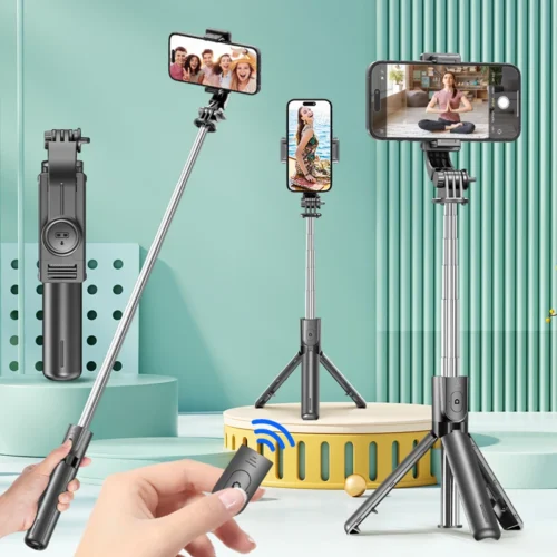 Selfie Stick Tripod with Detachable Bluetooth Remote, 360° Rotation,Extendable Pole, Fill Light Option, for iPhone Android Phone