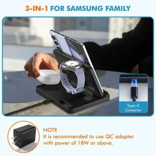 Samsung 3-in-1 Wireless Charger Stand for Fast Charging Galaxy Devices and Accessories - Image 4