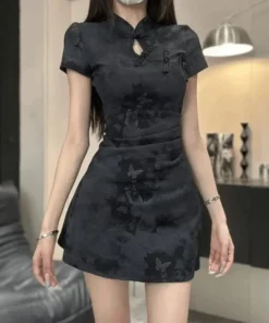 Vintage Chinese Print Cheongsam Dress for Women - Slim Fit, Summer Style