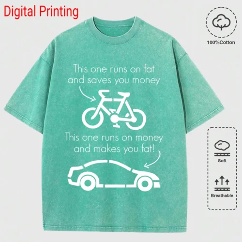 Should I Choose A Bicycle Or A Car Digital Print Washed T Shirts Women Summer Loose T-Shirt Street Y2K Top Casual Cotton Clothes