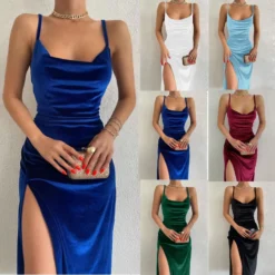 Sleeveless Maxi Dress with Slit and Swing Collar for Women's Elegant Evening Wear