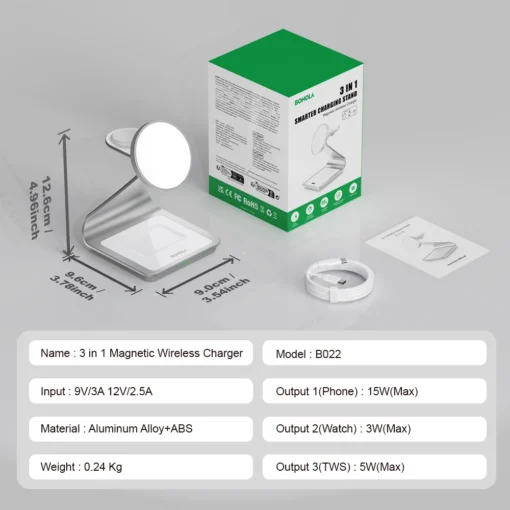 Bonola 3 in 1 Wireless Charger with Magnetic Design for iPhone, Apple Watch, and AirPods Pro - Image 6