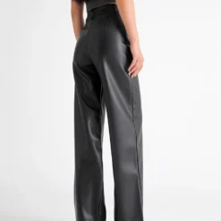 Alternative view of Fleece Wide Leg Warm Leather Pants with Button Pocket for Women in High Waist Design