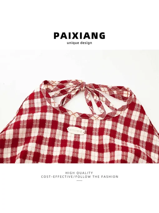 Red Plaid Crop Top with Off Shoulder Design for Women's Vintage Y2k Aesthetic - Image 4