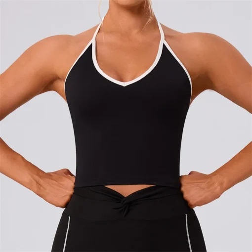 Yoga Top with Chest Pad and Contrasting Color for Women's Fitness Training - Image 6