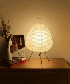 Alternative view of Japanese Design Paper Table Lamp Tripod Rice Paper Table Lamp Japanese Style Lantern Lamp Led Desk Lamp for Bedroom