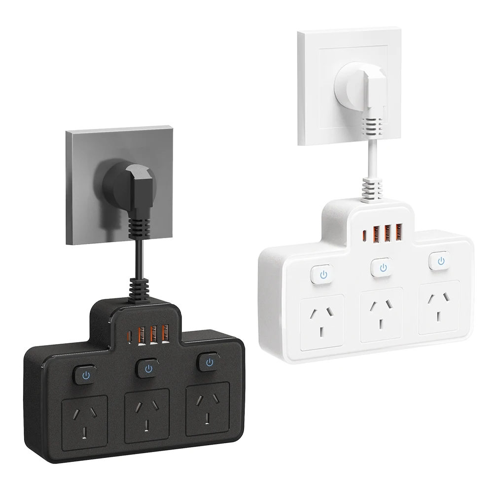 Australia AU Plug AC Wall Power Strip Independent Switch Multitap Power Socket adapt With USB C Ports Charging Network Filter