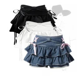 Denim Mini Skirt with Bow - A-line Vintage Kawaii Summer Fashion for Women